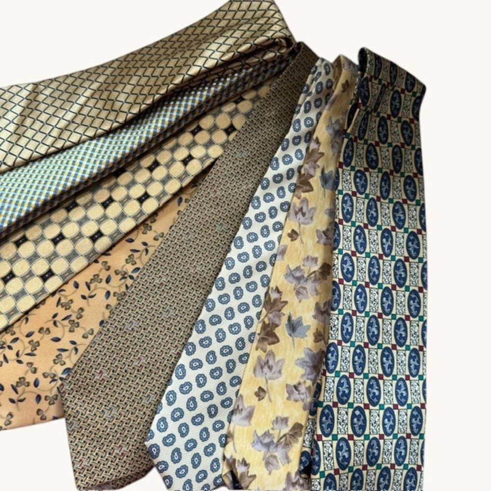 Lot of 8 Mixed Gold Yellow Mens Silk Neckties Nautica Haggar Morgan Hart Vintage